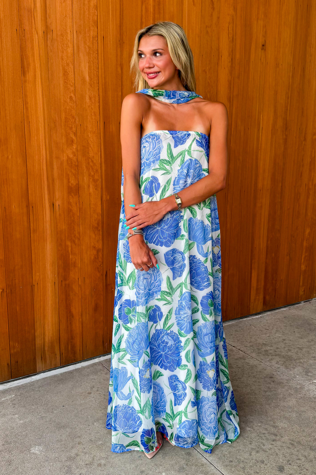 Bright Blooms Maxi Dress- Blue