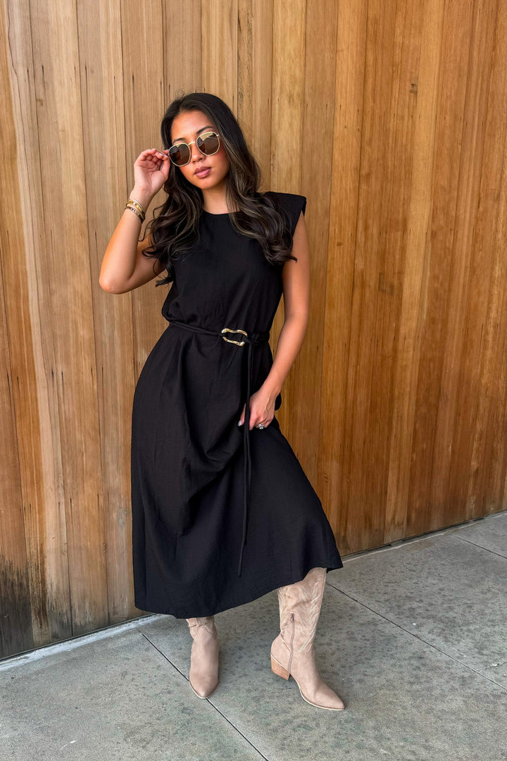 Never look Back Midi Dress- Black