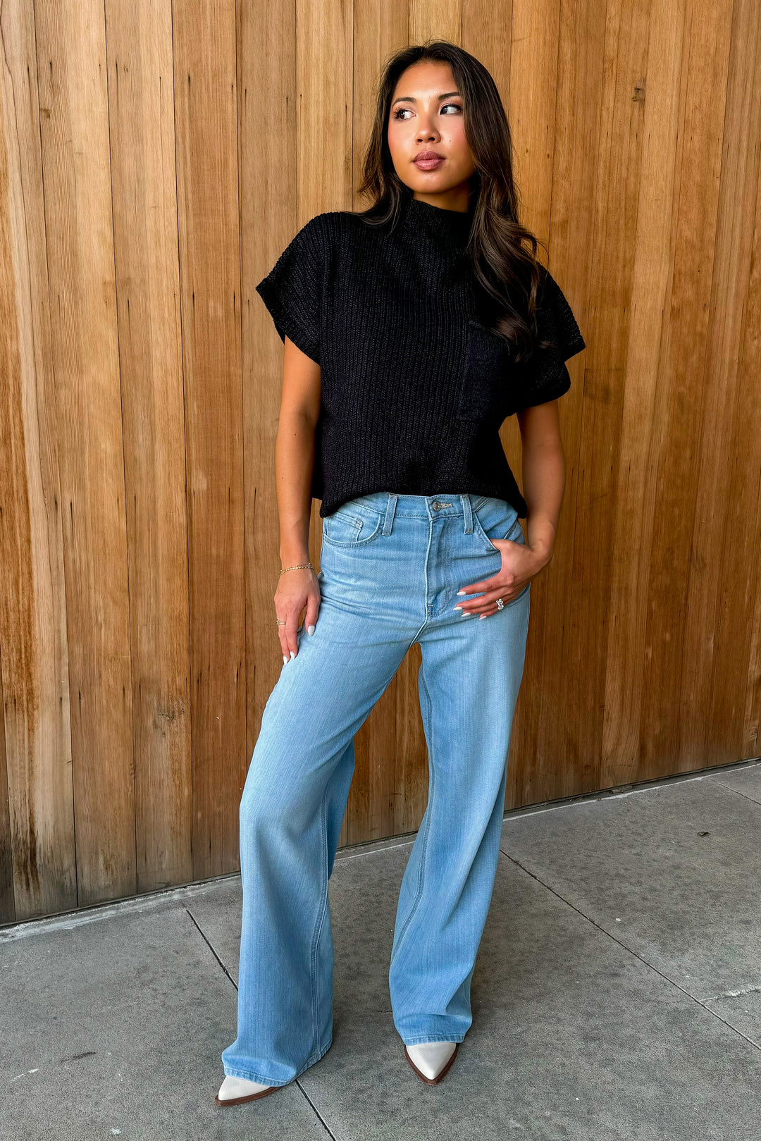 Room For More Black Mock Neck Cropped Sweater