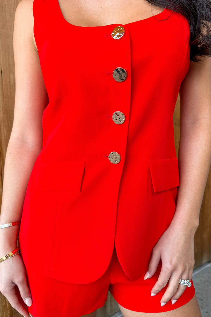 Effortlessly Chic Red Sleeveless Romper