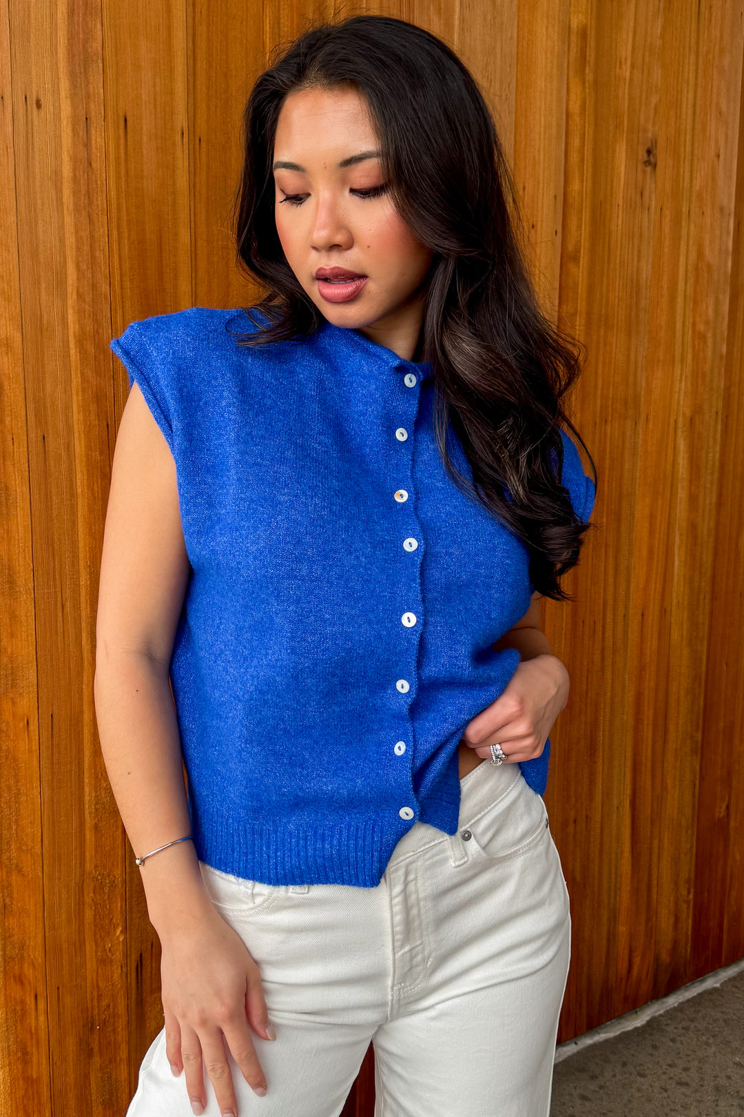 Piper Vest Cardigan-Blue