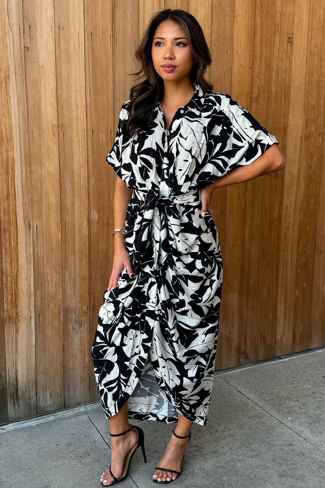 Nightfall Palm printed Midi Dress