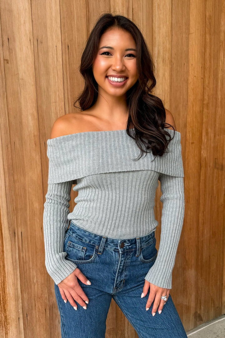 All The Drama Heather Grey Off The Shoulder Sweater