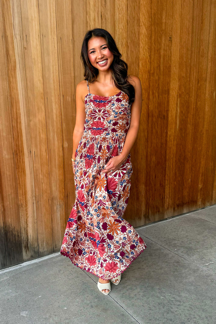 Call you Mine Cream Rust Floral Maxi Dress