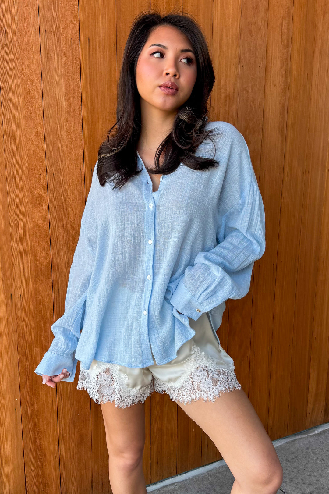 A Good Thing Collared Top- Sky