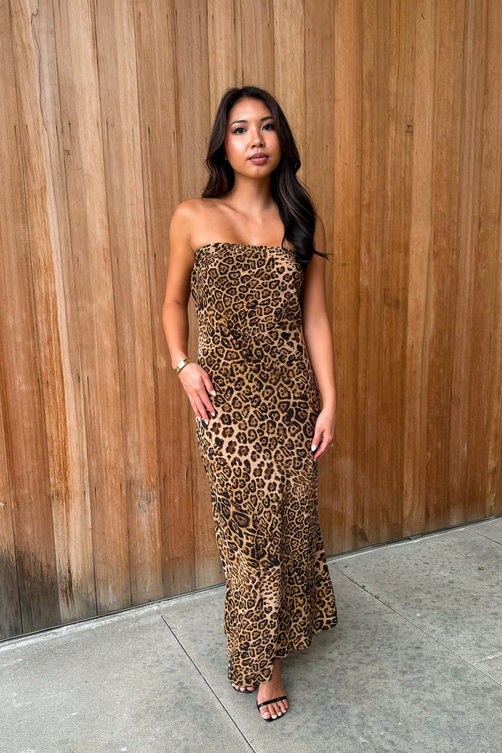 Wildest Dreams Strapless Leopard Maxi Dress