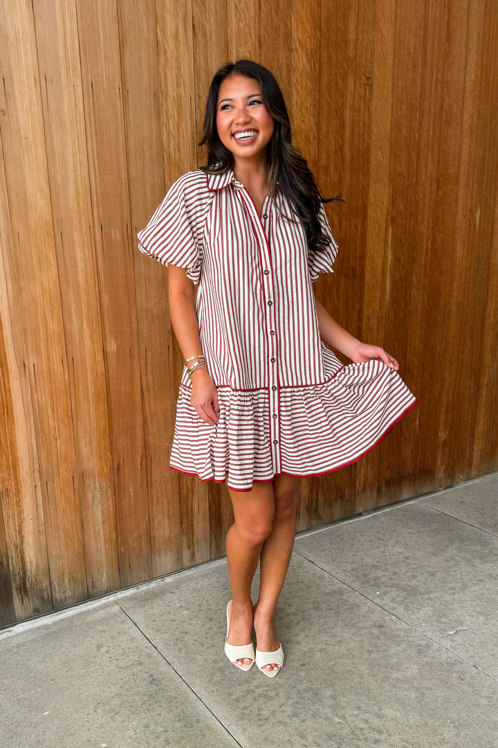 On a Whim Striped Dress- Brick