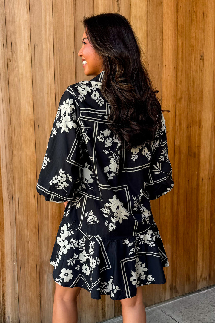 Easy Does It Botanical Dress - Black
