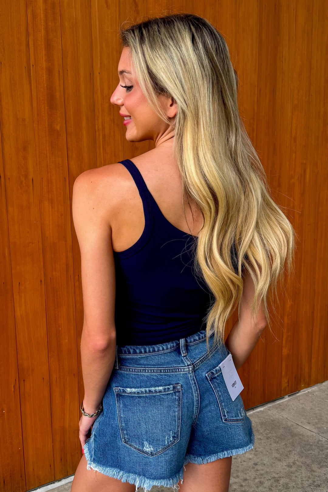 Simple Life Ribbed Tank- Navy
