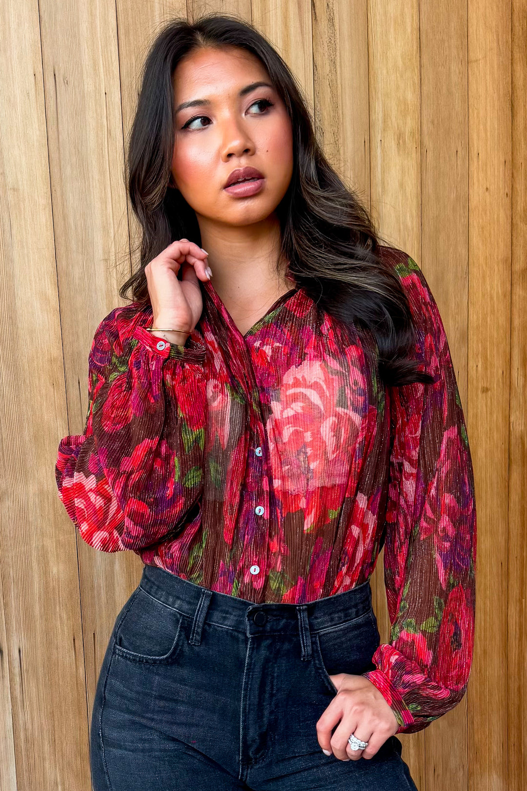Fall in Love Sheer Burgundy Floral Top