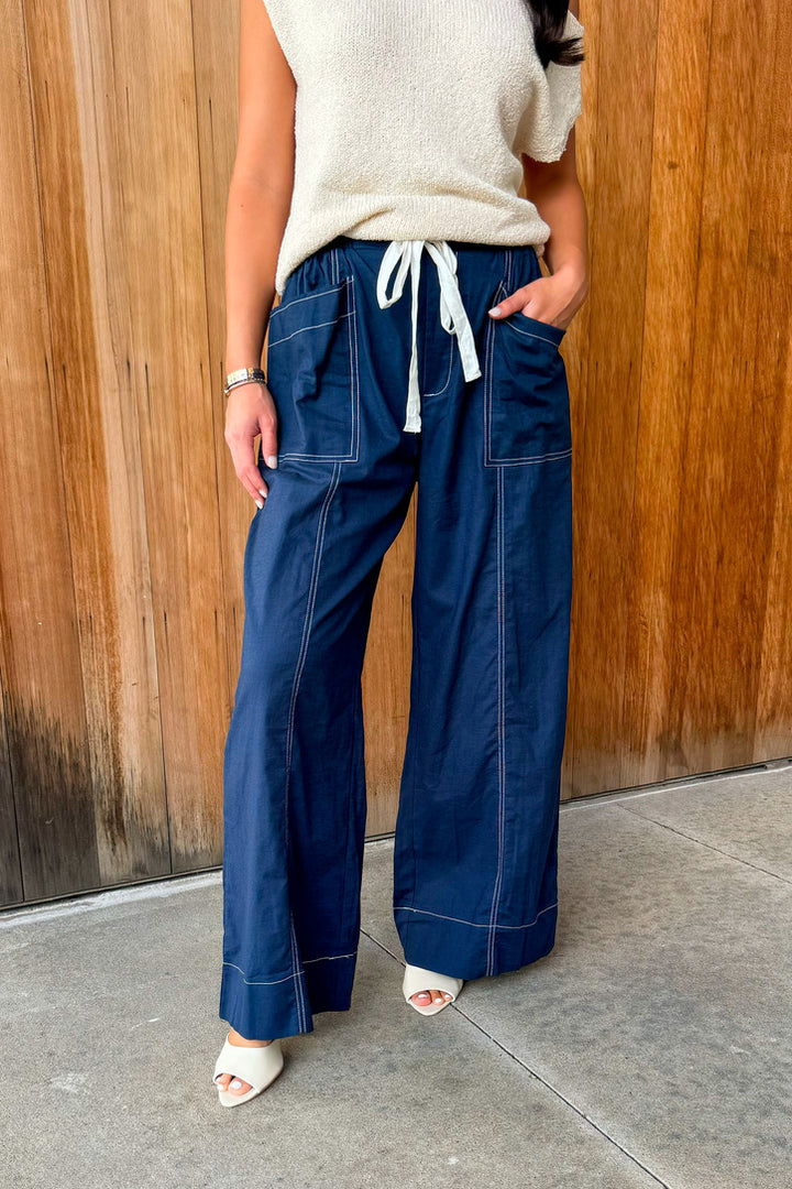 Never Too Late Wide Leg Pant -Navy