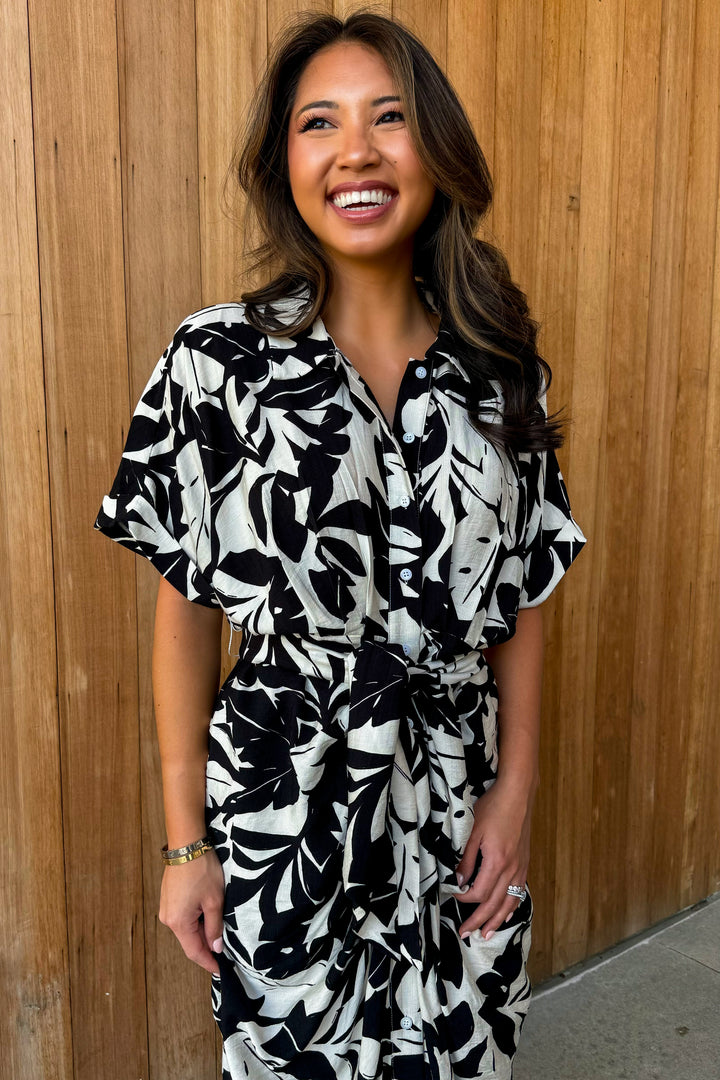 Nightfall Palm printed Midi Dress