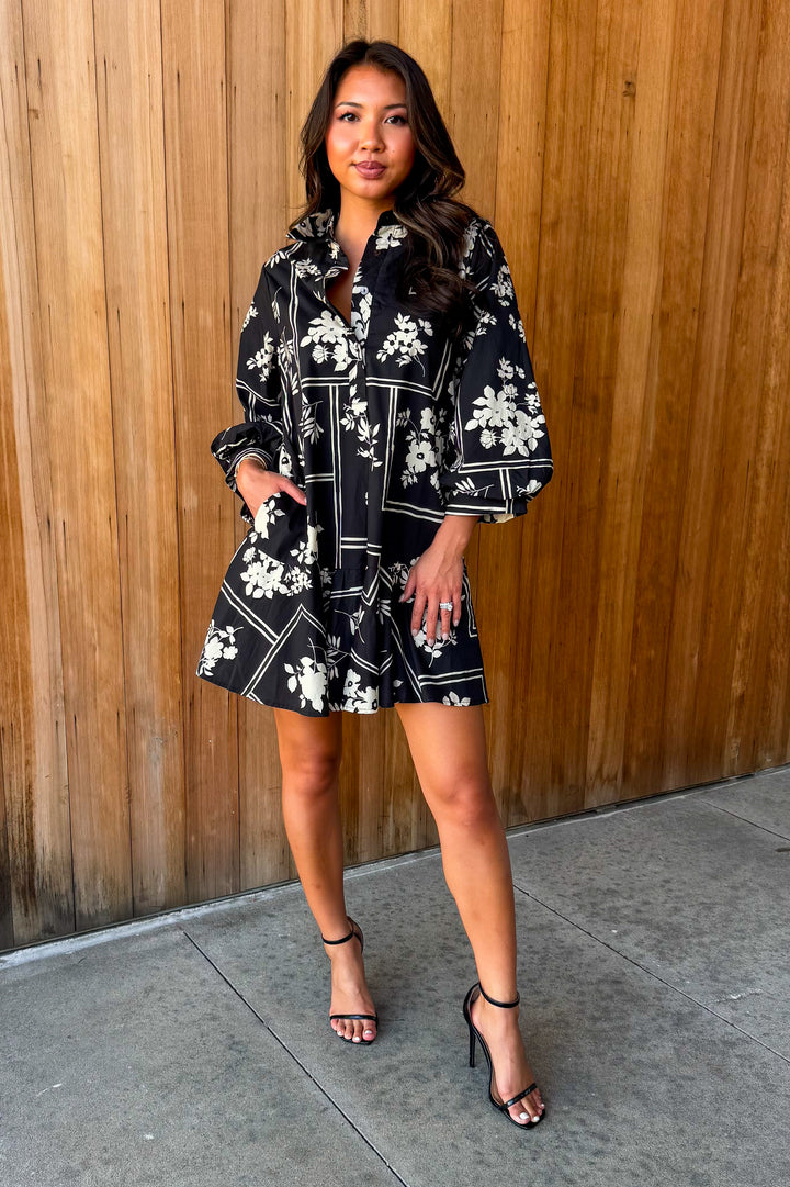 Easy Does It Botanical Dress - Black