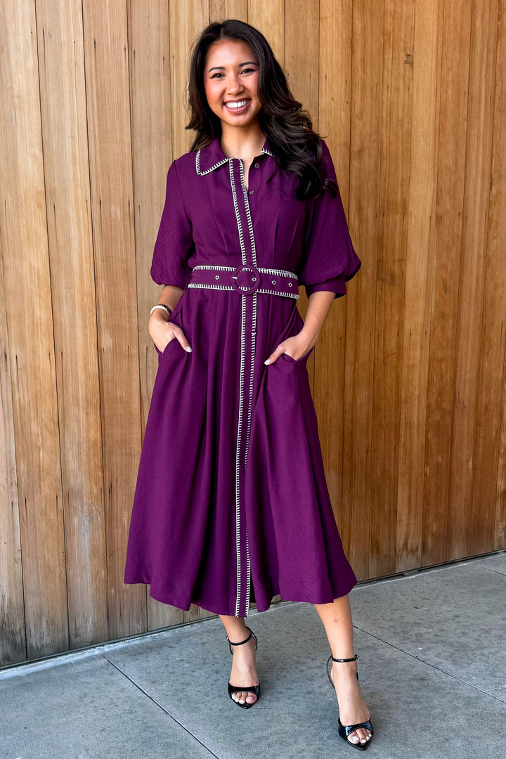 As You Are Collared Dress -Plum