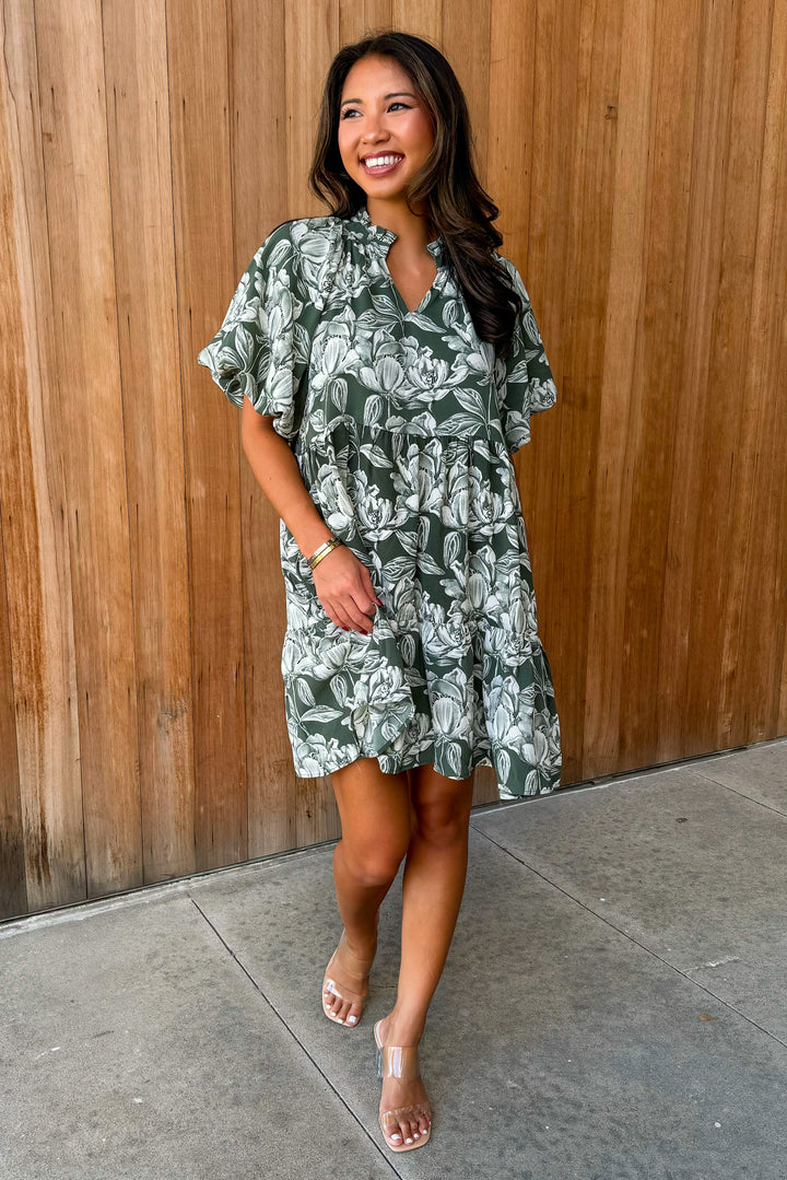 All My Love Hunter Green Floral Dress