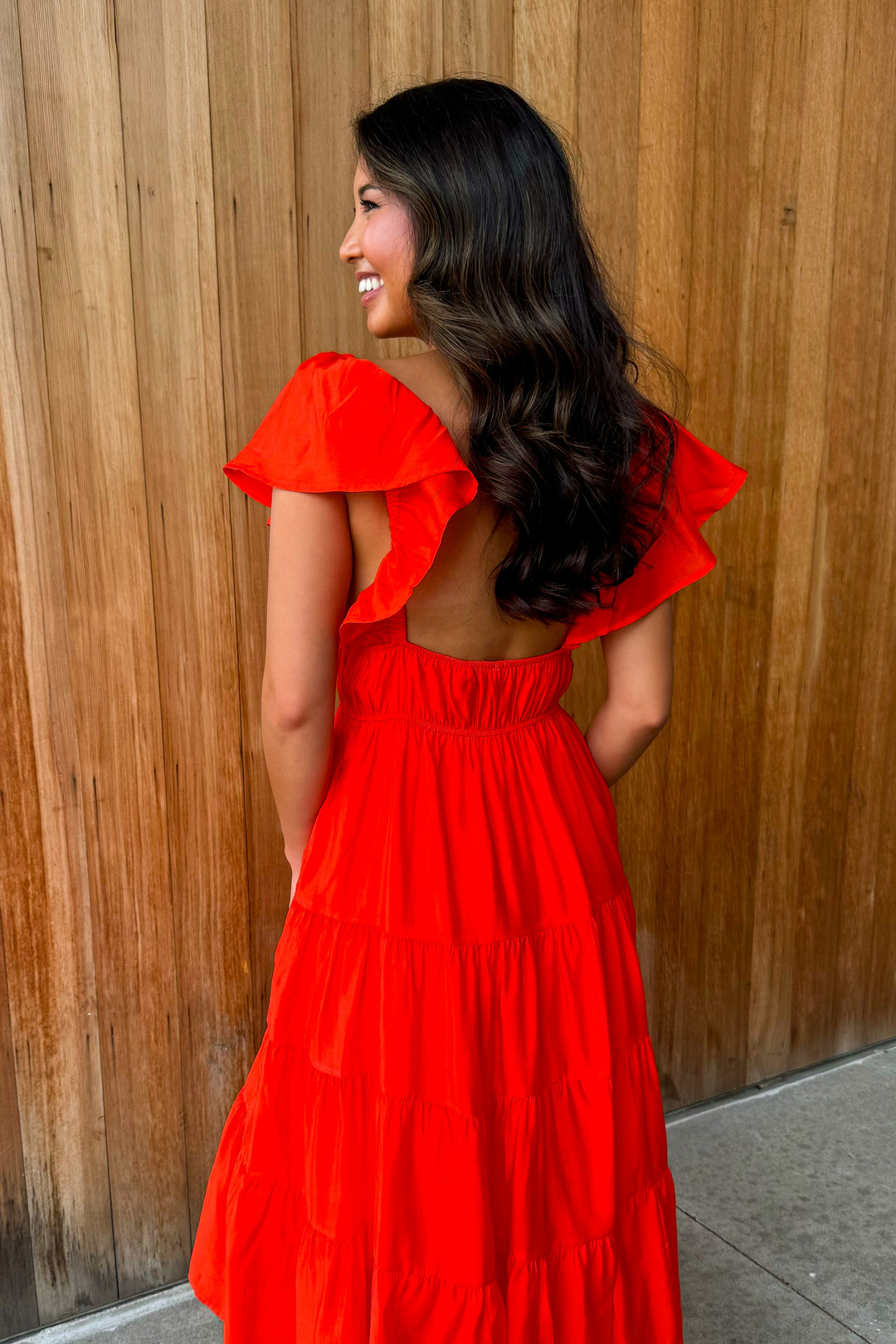 Graceful Movements Tomato Red Midi Dress
