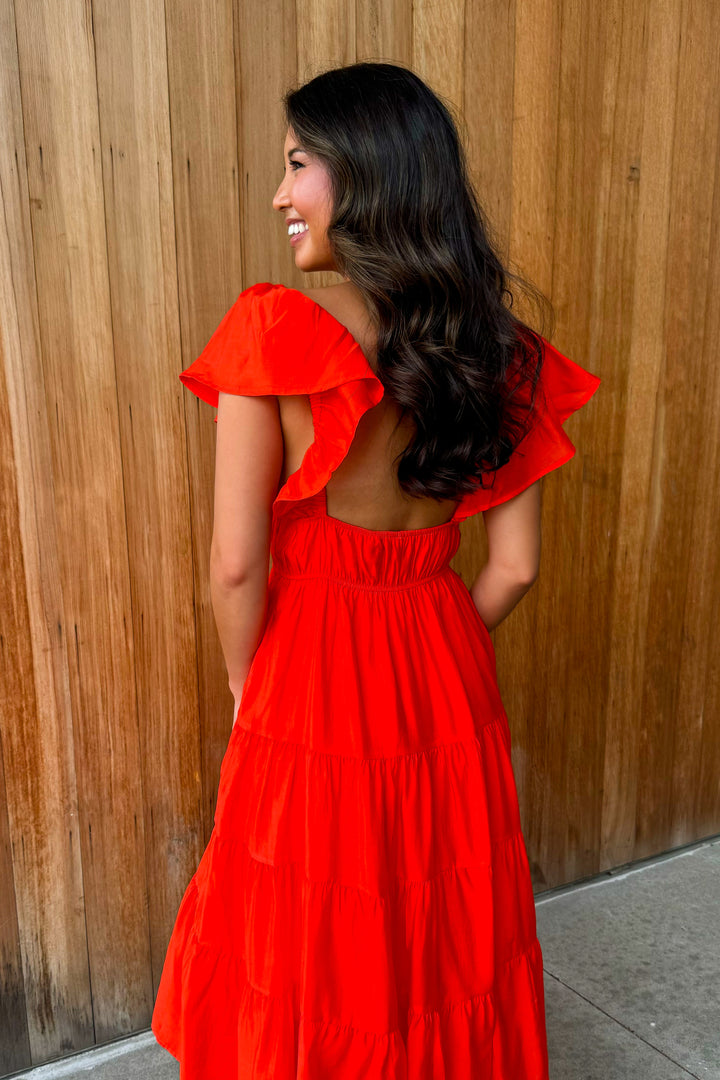Graceful Movements Tomato Red Midi Dress