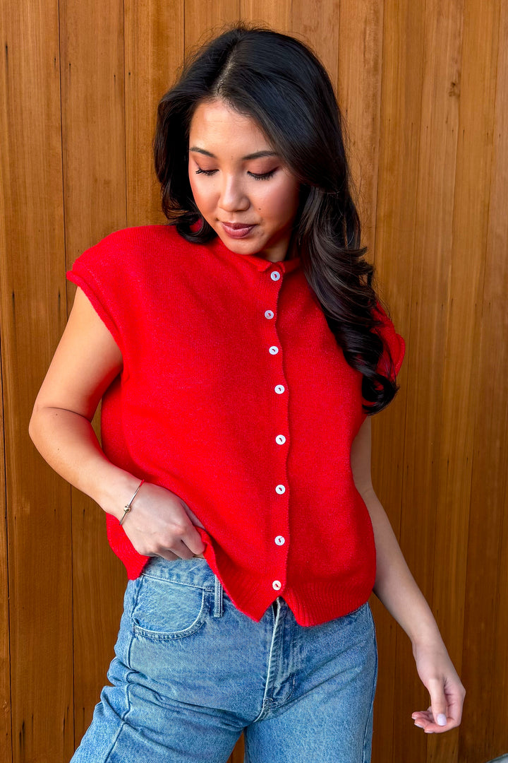 Piper Vest Cardigan-Red