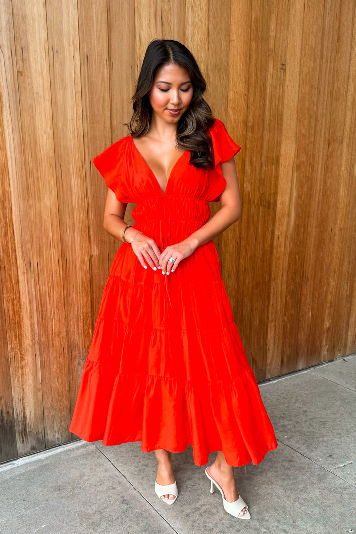 Graceful Movements Tomato Red Midi Dress