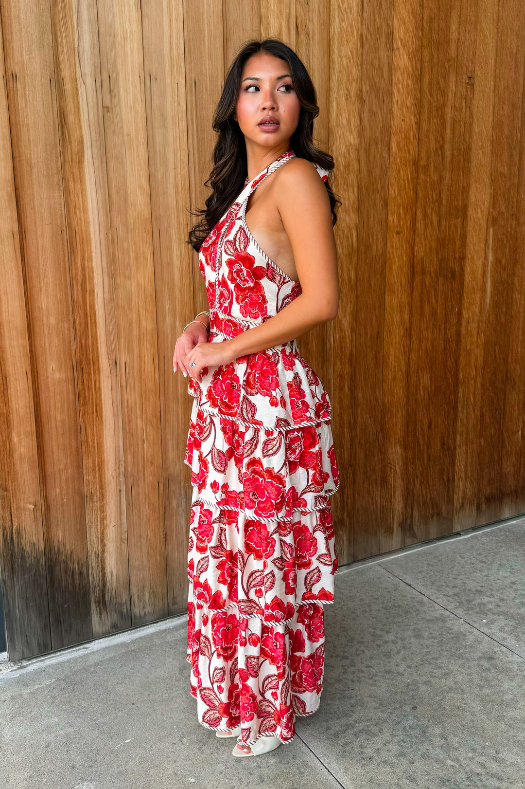 Worth the Wait Floral Maxi Dress -Brick