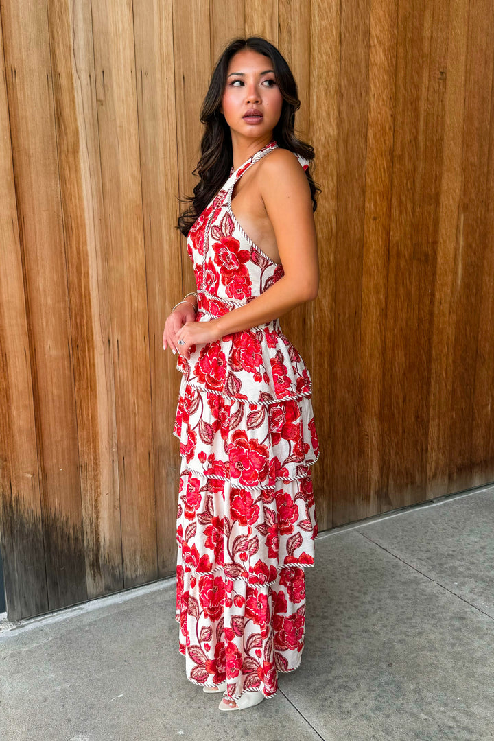Worth the Wait Floral Maxi Dress -Brick