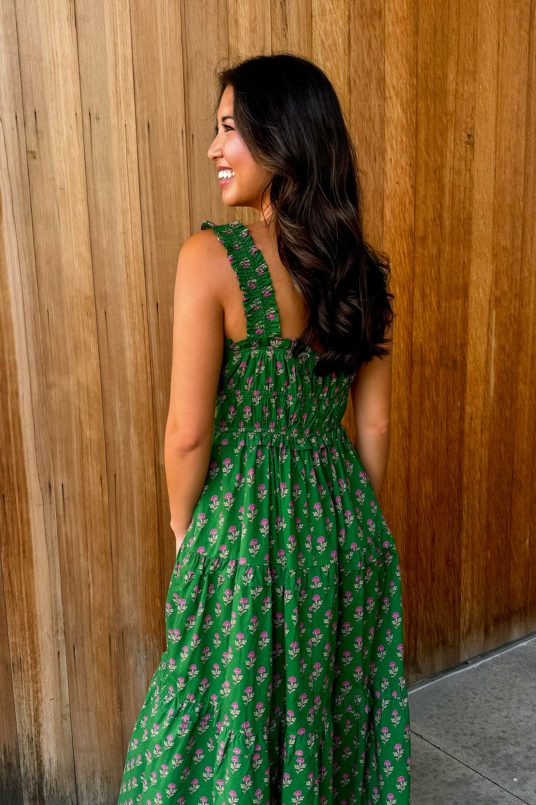 To be Loved Floral Tiered Midi Dress - Green