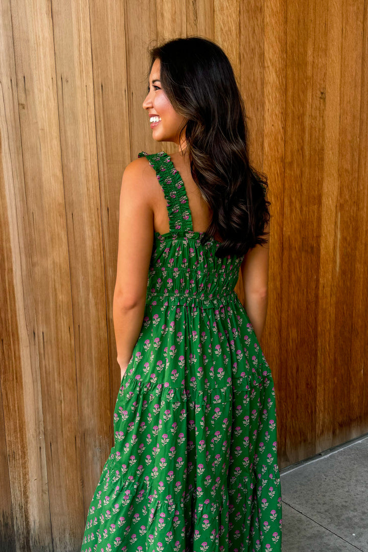 To be Loved Floral Tiered Midi Dress - Green