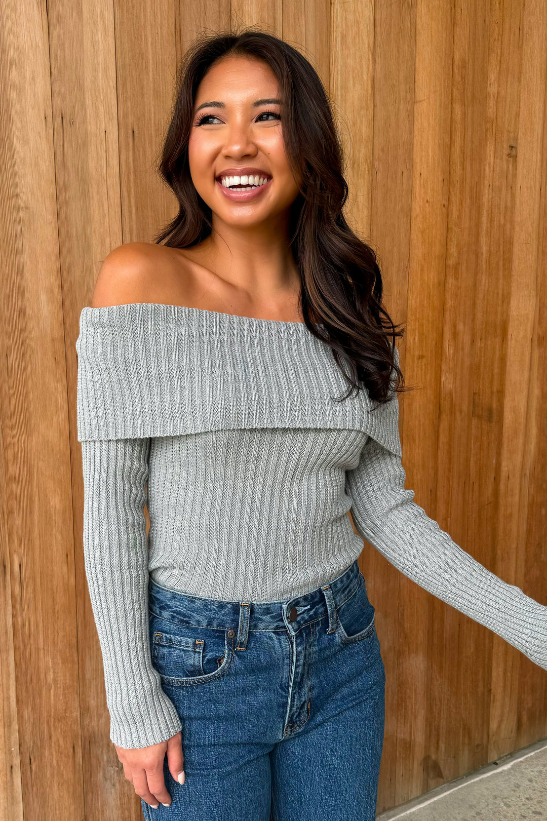 All The Drama Heather Grey Off The Shoulder Sweater