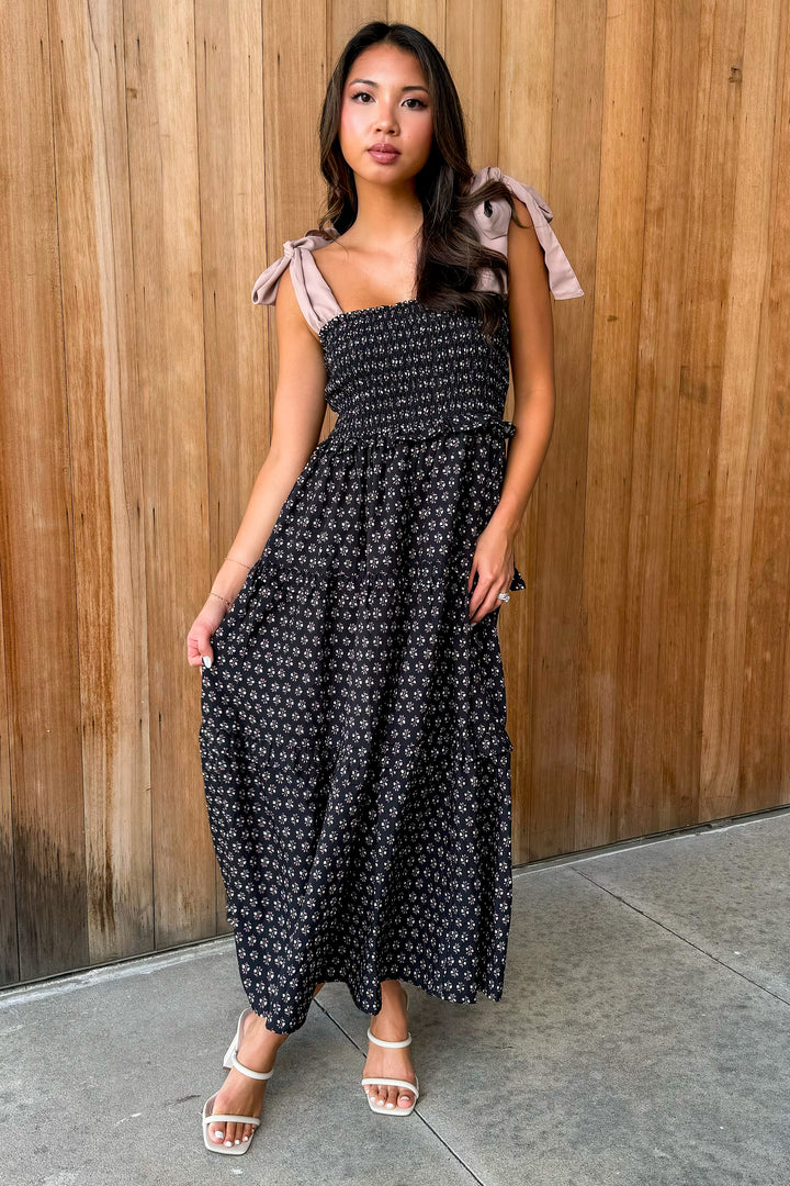 Fit To Frolic Black Floral Midi Dress