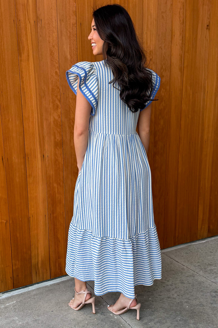 Read my Mind Striped Midi Dress - Blue