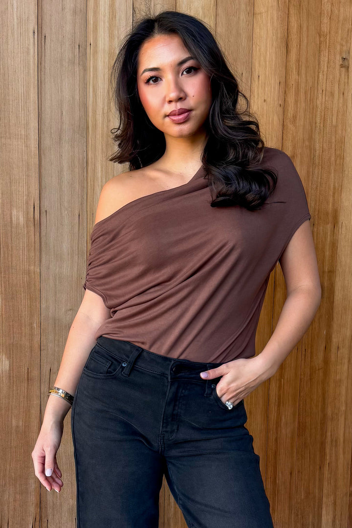 New Obsession Off the Shoulder Top- Toffee