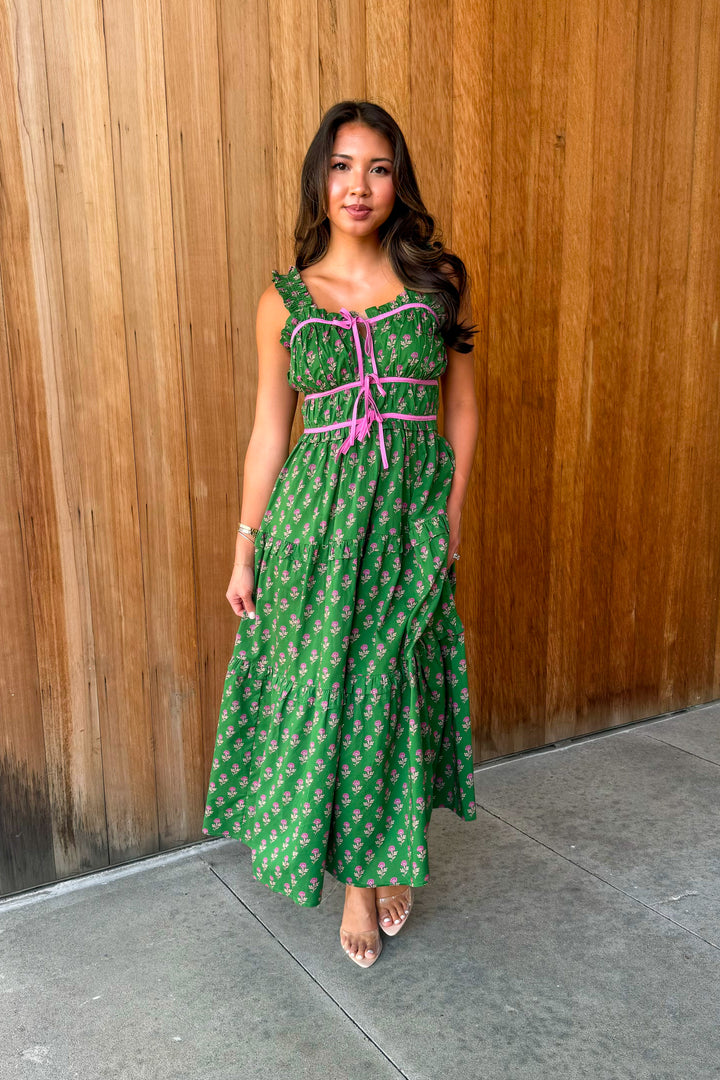 To be Loved Floral Tiered Midi Dress - Green