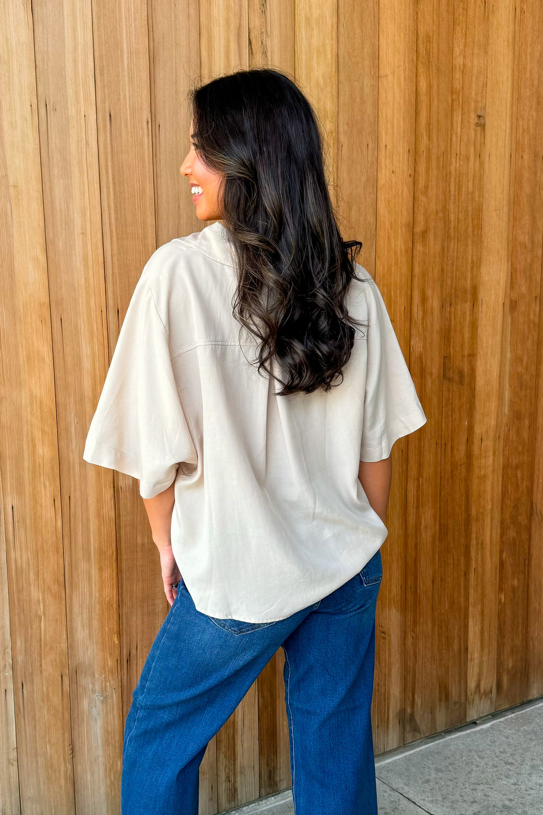 New Perspective Ecru Collared Top
