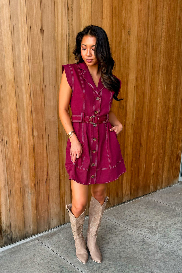 Never Letting Go Collared Dress- Garnet