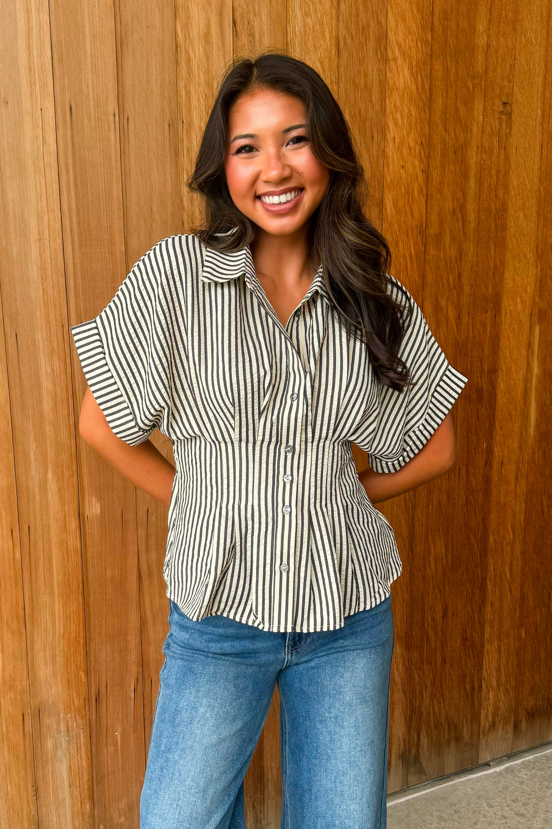 A New Light Striped Top- Black