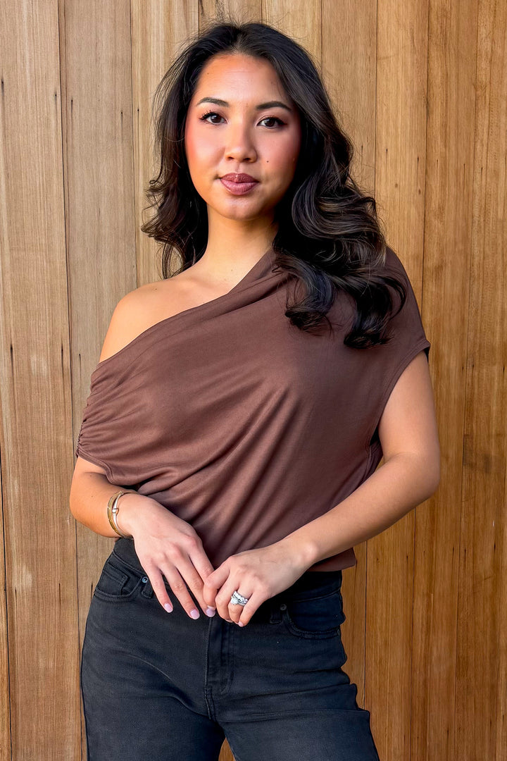 New Obsession Off the Shoulder Top- Toffee