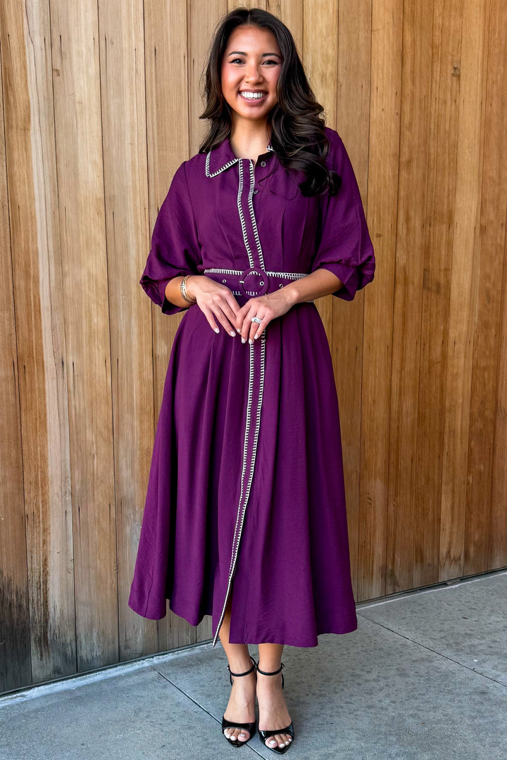 As You Are Collared Dress -Plum