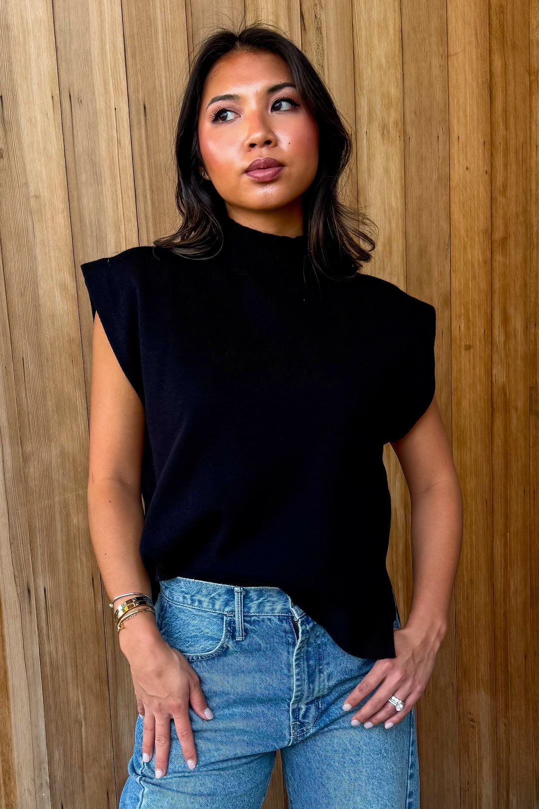 Clear Mind Mock Neck Sweater Top - Black
