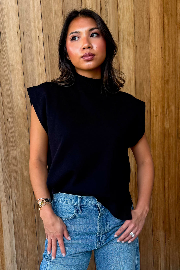 Clear Mind Mock Neck Sweater Top - Black