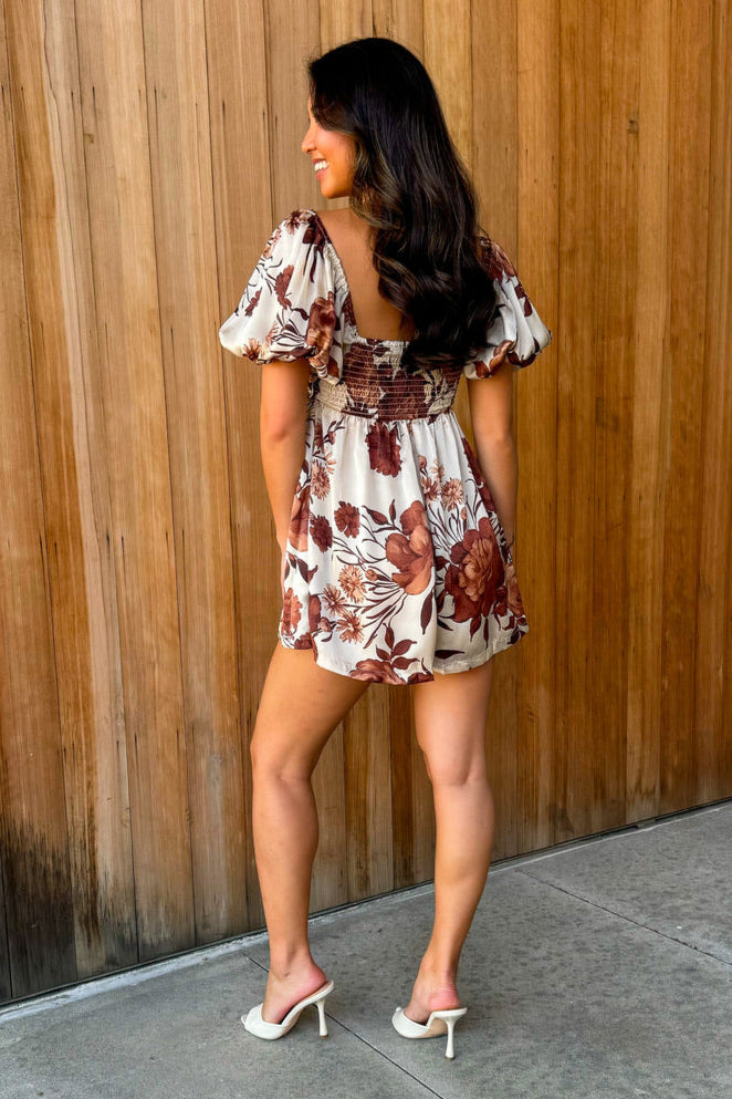 Falling Slowly Floral Romper -Coffee Cream