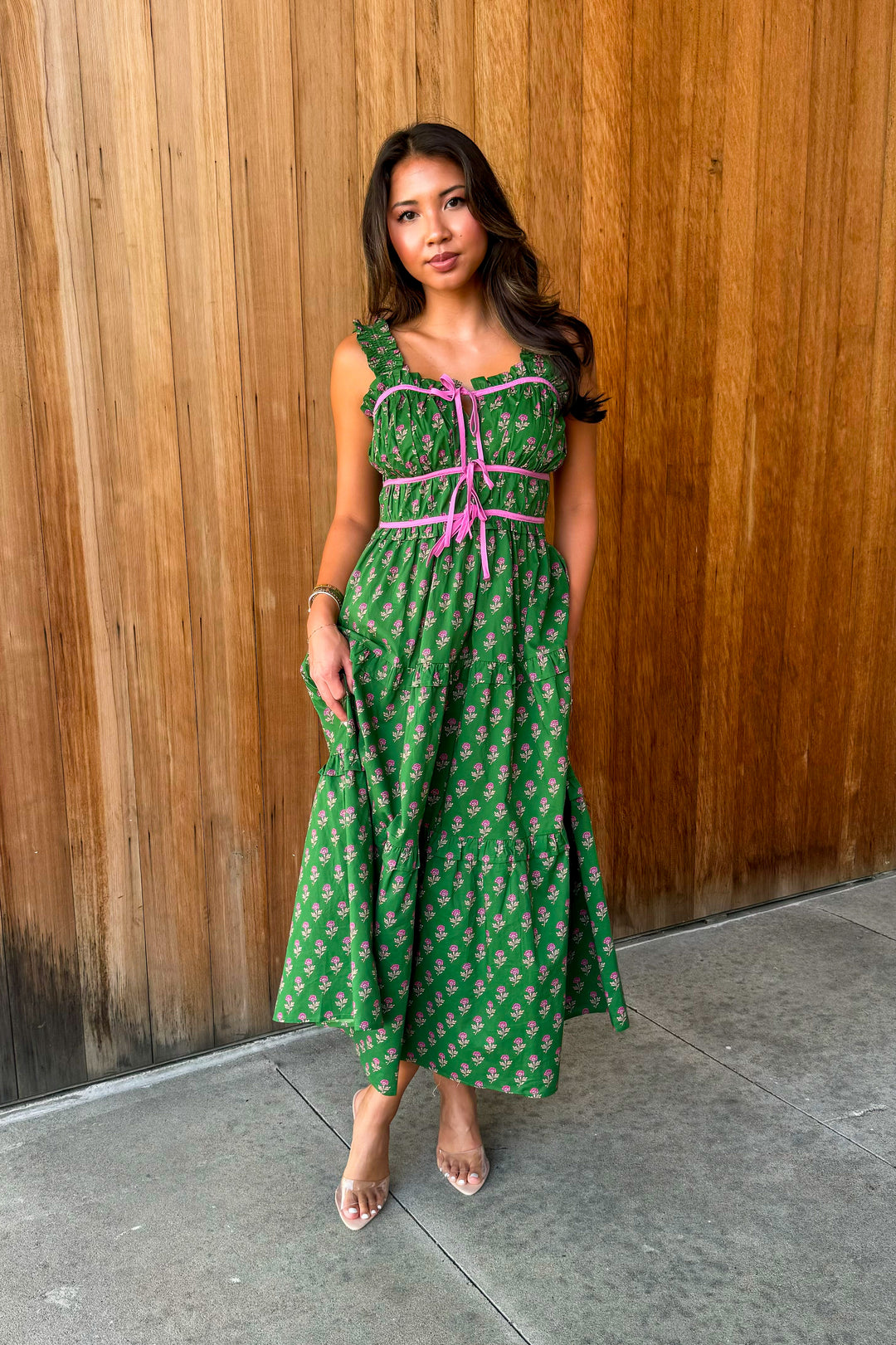 To be Loved Floral Tiered Midi Dress - Green