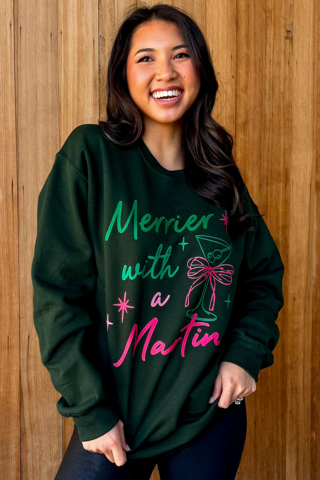 Merrier with A Martini Forest Green Sweatshirt