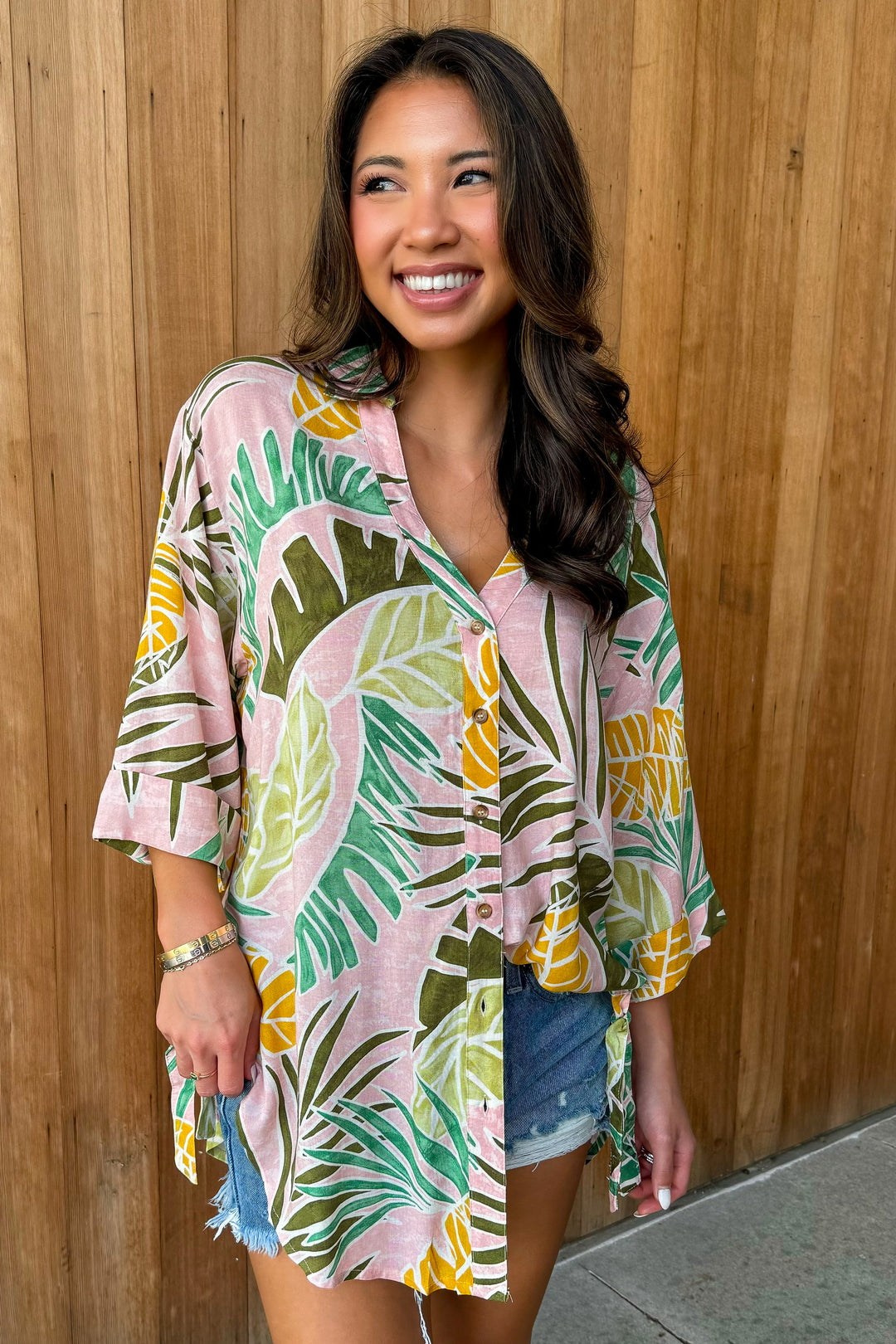 Vacation Mode Pink Button Down Tunic