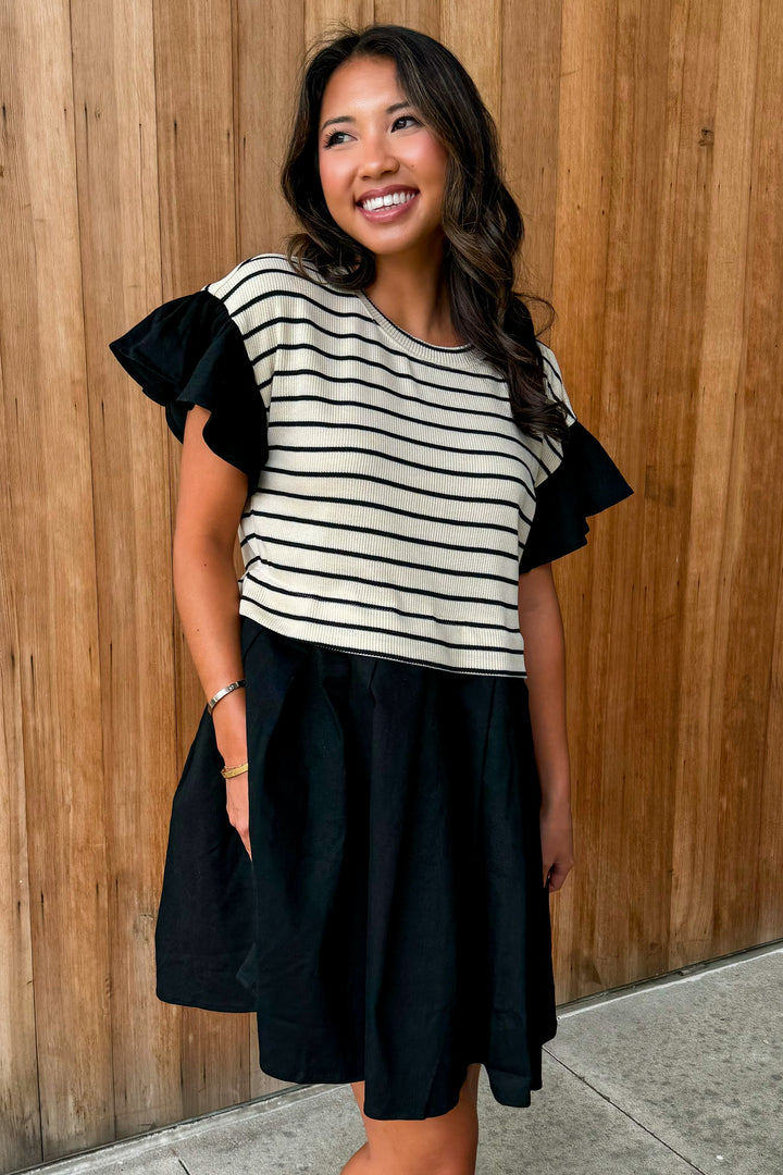 Best of Both Worlds Black Stripe Sweater Top Dress