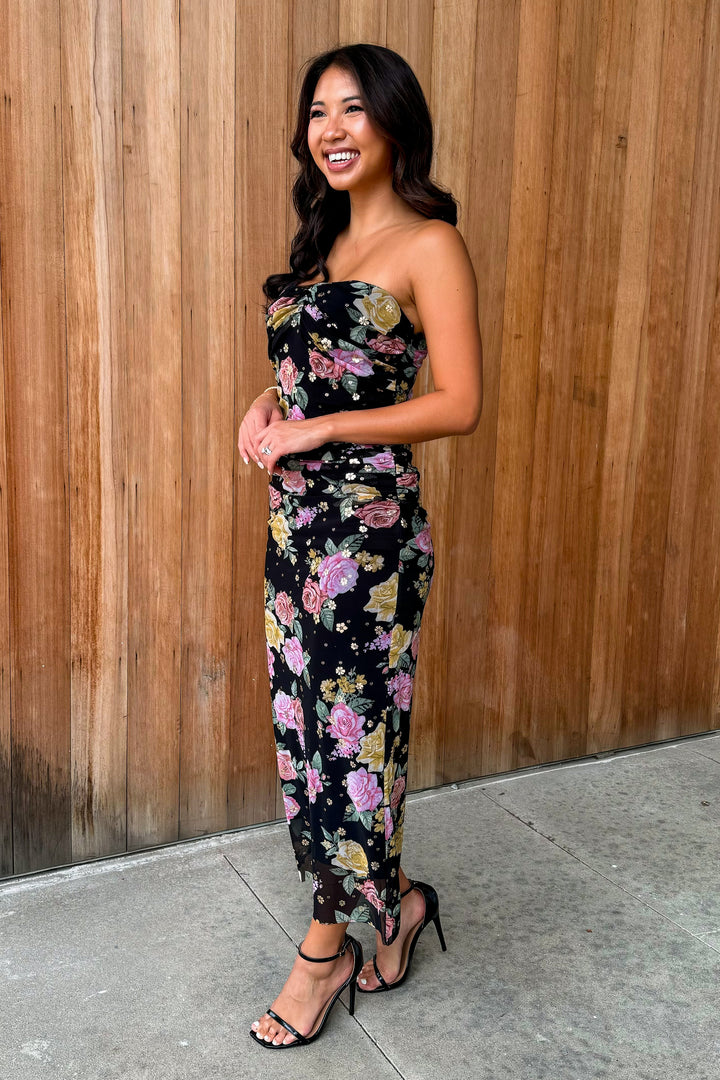 Ready for It Floral Strapless Midi Dress