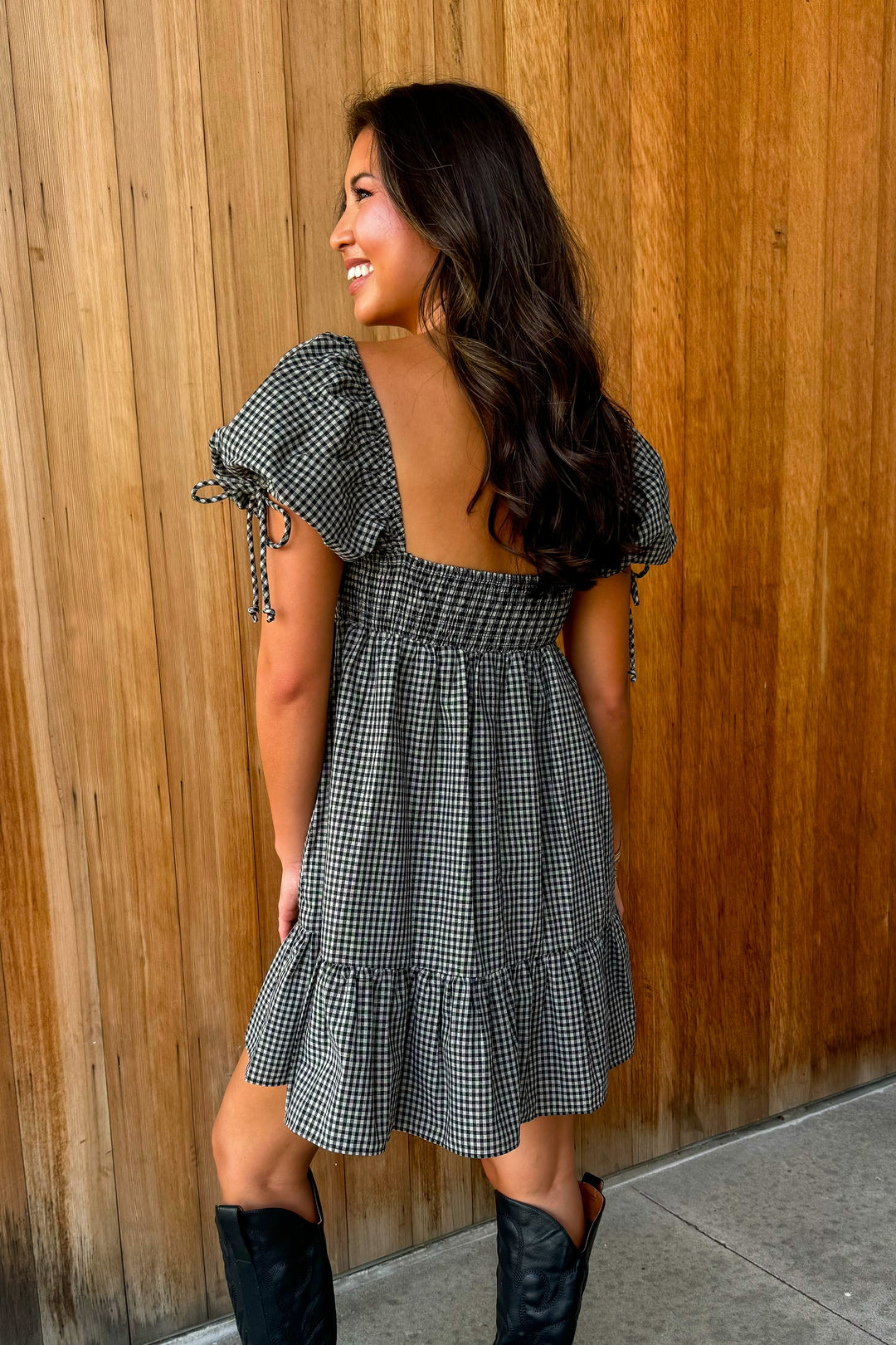 What a Dream Black Taupe Babydoll Dress