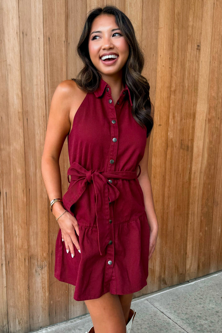 Yours Truly Burgundy Button Down Dress