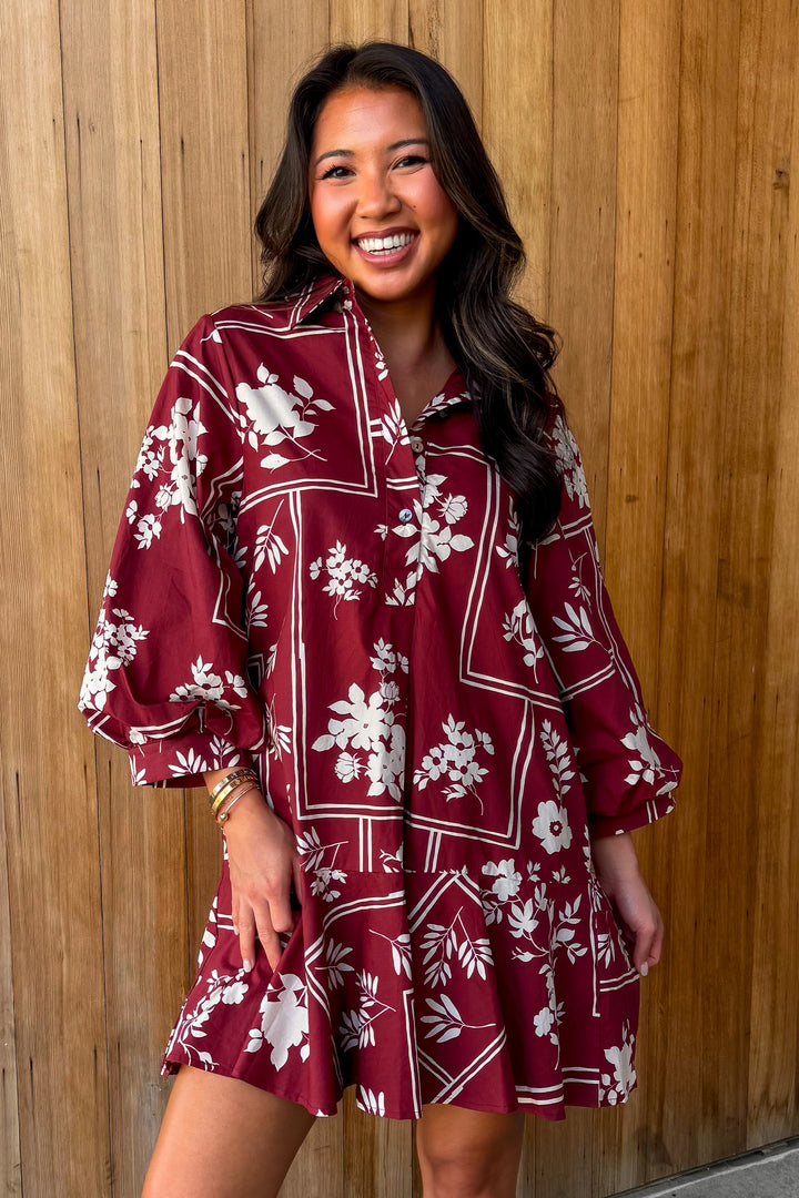Easy Does It Botanical Dress - Red Brown