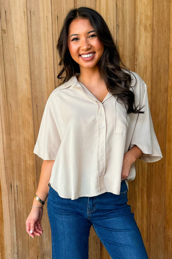New Perspective Ecru Collared Top