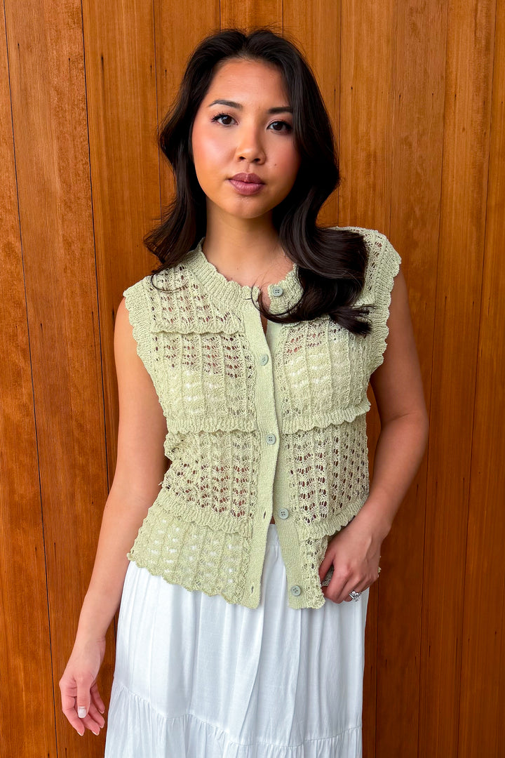 All you Need open knit top-Sage